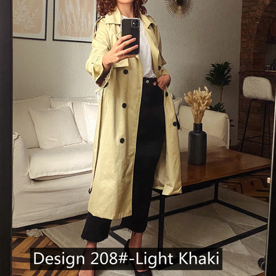 Reklāma, 2022. gada sieviešu divrindu 100% kokvilnas garais mētelis militārā stila elegants lietusmētelis vējjaka Manteau Femme