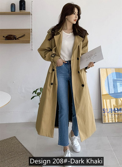 Reklāma, 2022. gada sieviešu divrindu 100% kokvilnas garais mētelis militārā stila elegants lietusmētelis vējjaka Manteau Femme