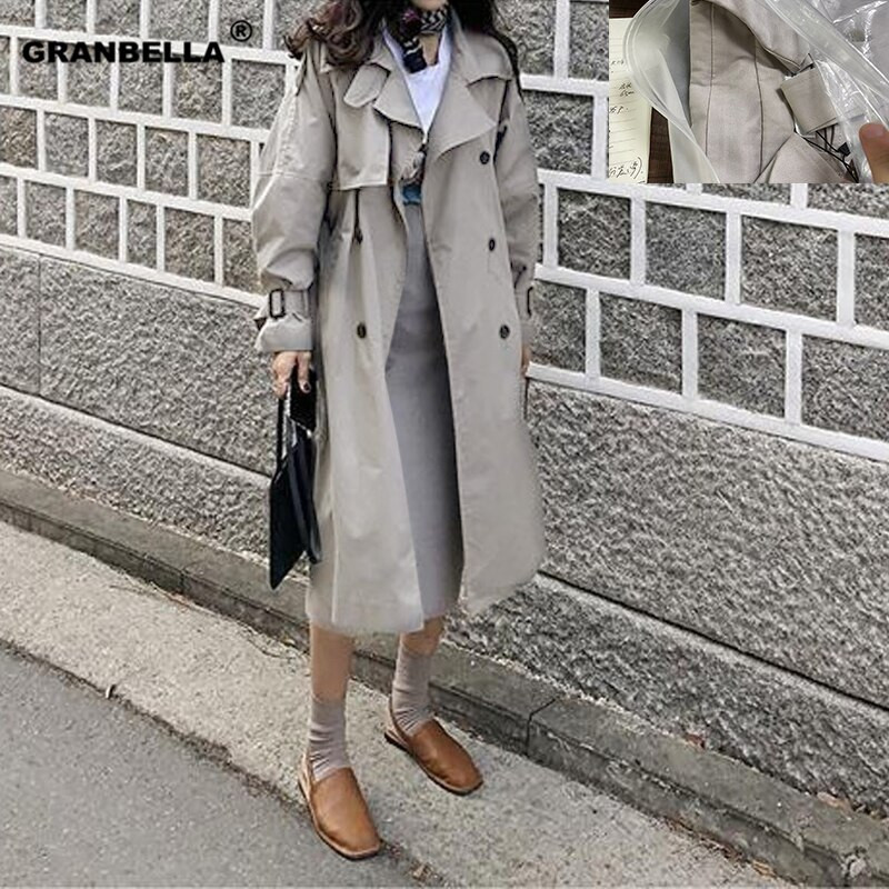 Reklāma, 2022. gada sieviešu divrindu 100% kokvilnas garais mētelis militārā stila elegants lietusmētelis vējjaka Manteau Femme