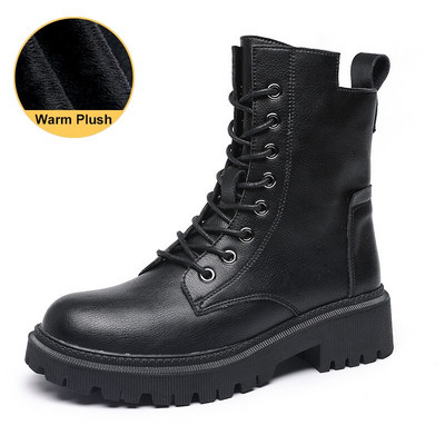 Γυναικείες μπότες HOPUS Υψηλής ποιότητας ρετρό δερμάτινα παπούτσια βρετανικού στυλ για γυναίκες 2022 Νέες κοντές μπότες Πλατφόρμα με τετράγωνο τακούνι