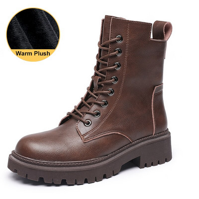 Γυναικείες μπότες HOPUS Υψηλής ποιότητας ρετρό δερμάτινα παπούτσια βρετανικού στυλ για γυναίκες 2022 Νέες κοντές μπότες Πλατφόρμα με τετράγωνο τακούνι