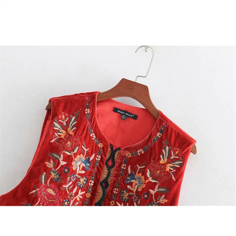 Vintage φθινοπωρινές παγιέτες λουλουδάτο κέντημα Βελούδινο γυναικείο γιλέκο 2020 Μόδα αμάνικη ζακέτα Γυναικεία πανωφόρια casual γιλέκο