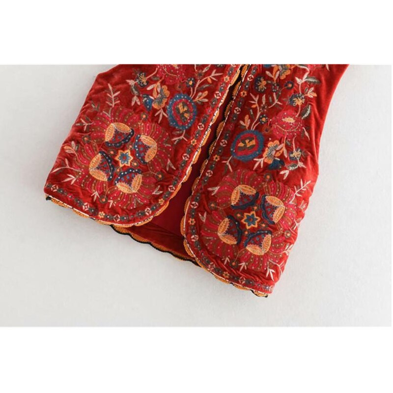 Vintage φθινοπωρινές παγιέτες λουλουδάτο κέντημα Βελούδινο γυναικείο γιλέκο 2020 Μόδα αμάνικη ζακέτα Γυναικεία πανωφόρια casual γιλέκο