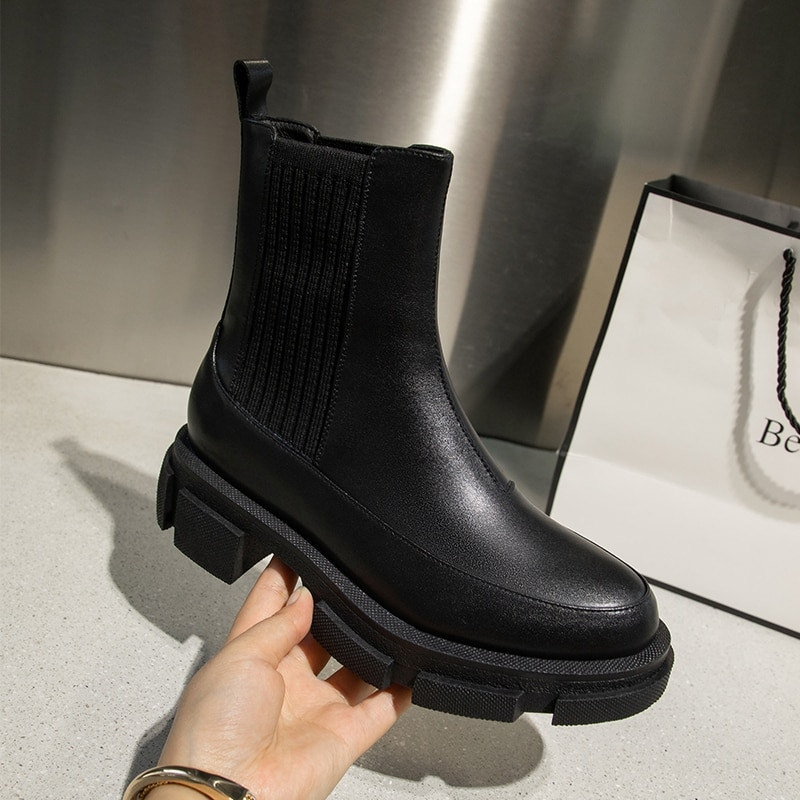 2022. gada jauni sieviešu puszābaki ar biezu apakšu, apaļu purngalu  zābaki, melni balti, pilnībā piemēroti Botas Feminina platformas apavi