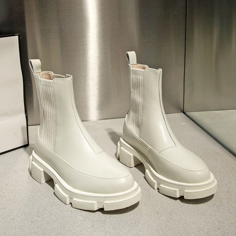 2022. gada jauni sieviešu puszābaki ar biezu apakšu, apaļu purngalu  zābaki, melni balti, pilnībā piemēroti Botas Feminina platformas apavi