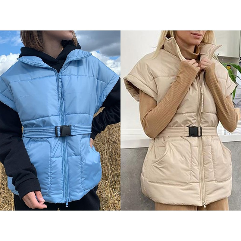 Modes Statīvs Apkakles Vestes Sievietēm Eleganta Piesaites jostas jostasvietas Mēteļi Sievietēm Parausta plecus Rāvējslēdzējs Ikdienas kabatas Pavasara vestes Sieviešu