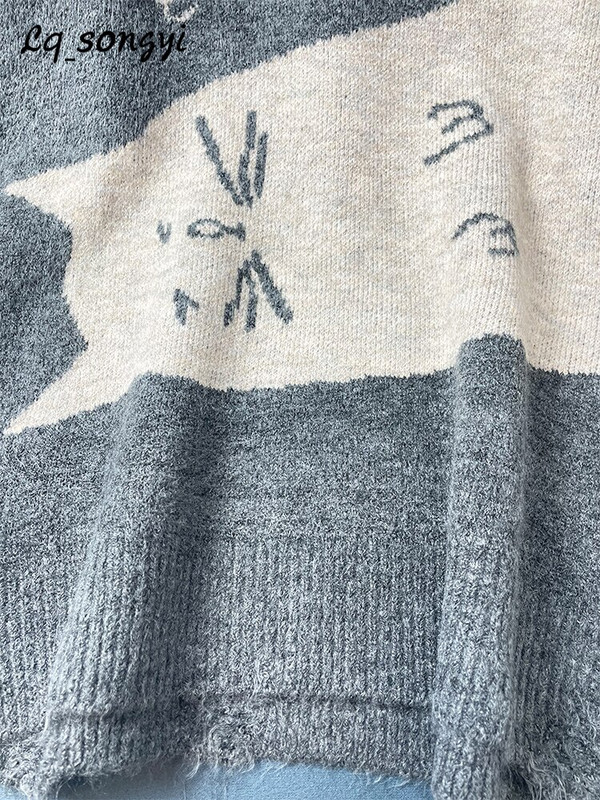 Lielizmēra kaķu džemperis, žakarda trikotāžas džemperi, 2022. gada rudens ziemas Kawaii džemperis ar apkakli Lq_songyi LQ9