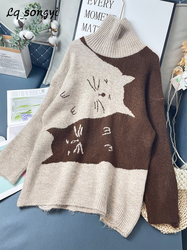 Lielizmēra kaķu džemperis, žakarda trikotāžas džemperi, 2022. gada rudens ziemas Kawaii džemperis ar apkakli Lq_songyi LQ9