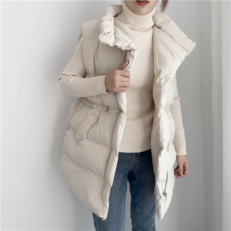 Lusumily ziemas rudens bieza sieviešu veste bez piedurknēm, stāva apkakle, silta kokvilnas vestes, aukliņas, ikdienas dūnu jaka sieviešu mēteļi