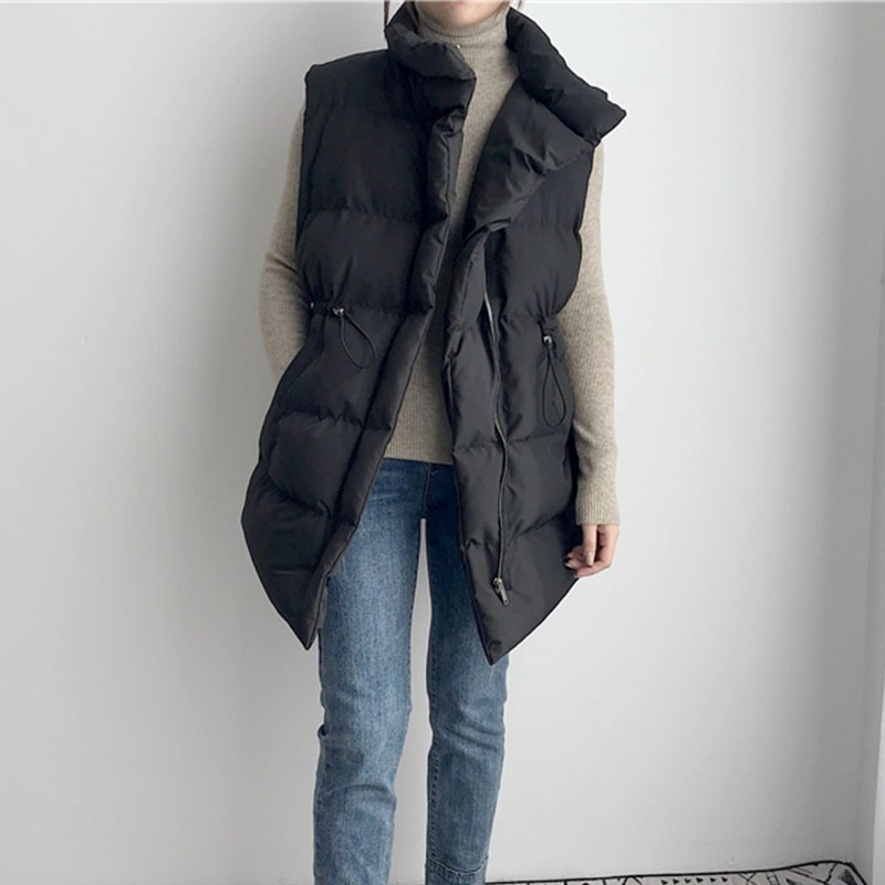 Lusumily ziemas rudens bieza sieviešu veste bez piedurknēm, stāva apkakle, silta kokvilnas vestes, aukliņas, ikdienas dūnu jaka sieviešu mēteļi
