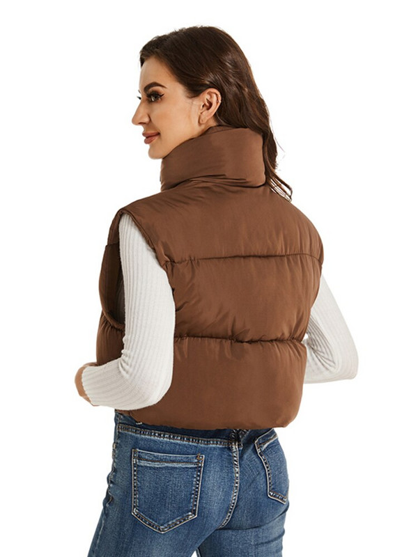 Μόδα φθινοπωρινό σταντ γιακά Βαμβακερά γιλέκα Γυναικεία Κομψά μασίφ απλά παλτό με φερμουάρ Γυναικεία καθημερινά ψηλόμεσα γιλέκα Γυναικεία