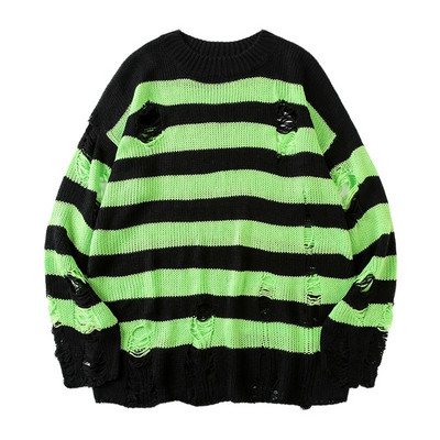 Sieviešu gotikas džemperis Unisex trikotāžas džemperi Punk Hollow Out Hole Broken Džemperis Sieviešu Lielizmēra svītraini džemperi Brīvi topi