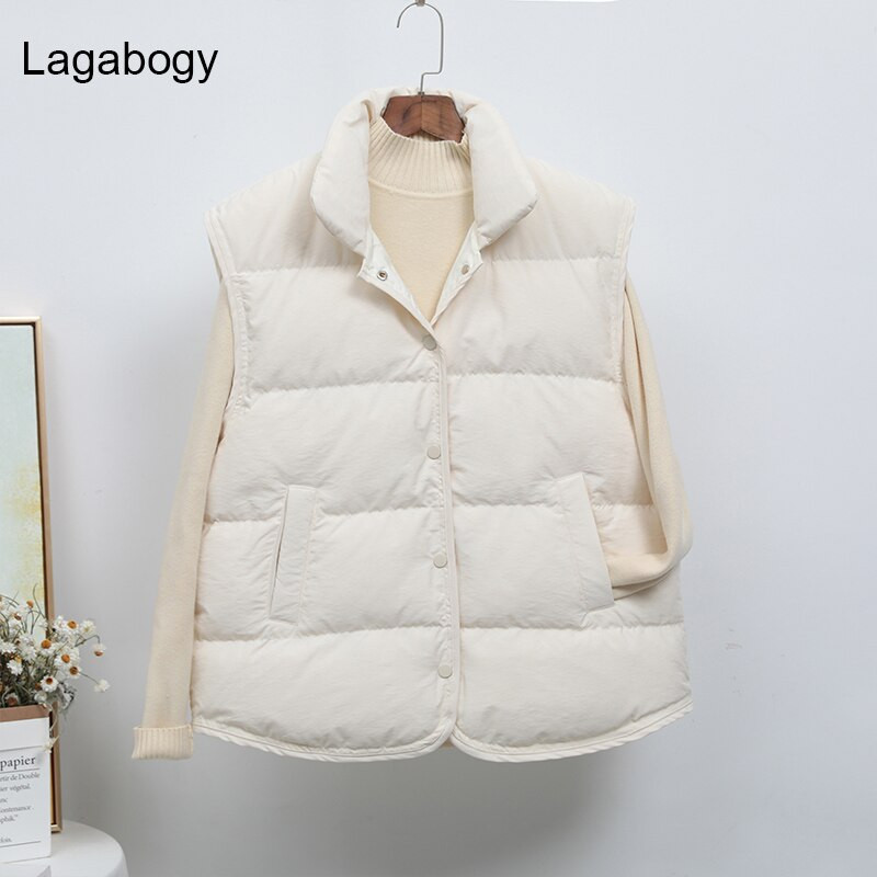 Lagabogy 2022, jauna ziemas sieviešu īpaši viegla dūnu veste, sieviešu ikdienas brīva veste, balts pīles dūnu mētelis ar vienrindu