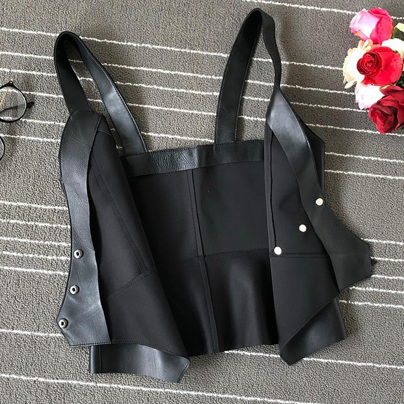 Sieviešu ielas modes PU mākslīgās ādas neregulāras apakšmalas veste ar rāvējslēdzēju