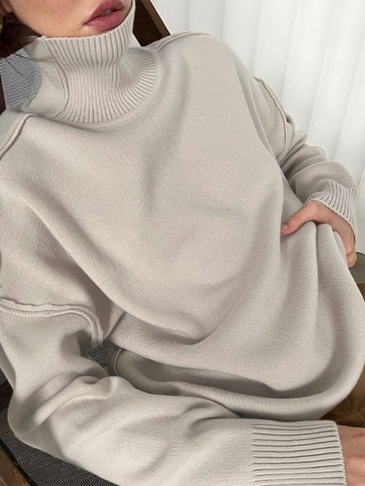 Džemper s dolčevitom Ženski preveliki pleteni pulover Ženska majica dugih rukava Ženska zimska topla deblja pletenina Sueter Feminino