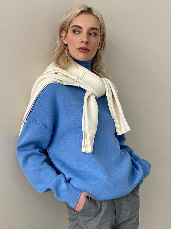 Džemper s dolčevitom Ženski preveliki pleteni pulover Ženska majica dugih rukava Ženska zimska topla deblja pletenina Sueter Feminino