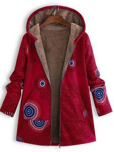 2021 ново дамско зимно топло яке с качулка с цветя и щампа с цветя, ретро големи палта, зимно подплатено яке, дамски паркове