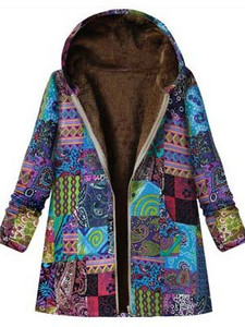 2021 ново дамско зимно топло яке с качулка с цветя и щампа с цветя, ретро големи палта, зимно подплатено яке, дамски паркове