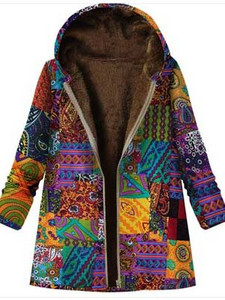 2021 ново дамско зимно топло яке с качулка с цветя и щампа с цветя, ретро големи палта, зимно подплатено яке, дамски паркове