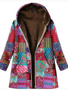 2021 ново дамско зимно топло яке с качулка с цветя и щампа с цветя, ретро големи палта, зимно подплатено яке, дамски паркове