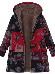 2021 ново дамско зимно топло яке с качулка с цветя и щампа с цветя, ретро големи палта, зимно подплатено яке, дамски паркове