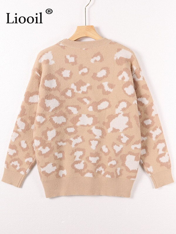 Πουλόβερ με ζεστό πλεκτό λεοπάρ Γυναικείο πουλόβερ Vintage πουλόβερ με μακρυμάνικο πλεκτό πουλόβερ φθινόπωρο, χειμωνιάτικο φαρδύ πουλόβερ