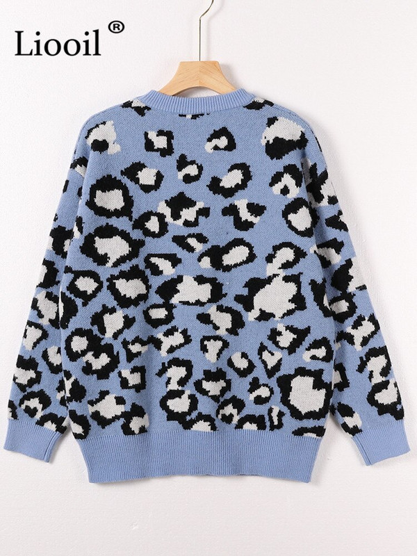Πουλόβερ με ζεστό πλεκτό λεοπάρ Γυναικείο πουλόβερ Vintage πουλόβερ με μακρυμάνικο πλεκτό πουλόβερ φθινόπωρο, χειμωνιάτικο φαρδύ πουλόβερ