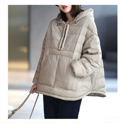 Φθινοπωρινό γυναικείο μπουφάν με κουκούλα από βαμβάκι με τσέπες Συμπαγές φαρδιά ελαφριά χειμερινά μπουφάν με κουκούλα για γυναίκες casual εξωτερικά ενδύματα