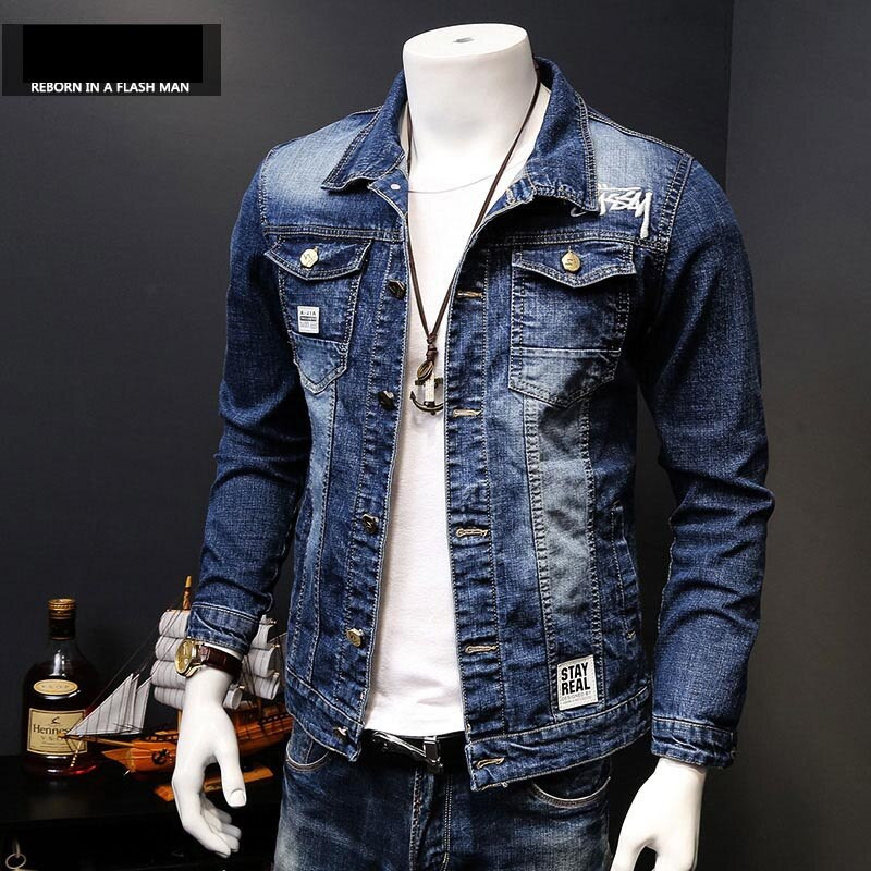 Vairumtirdzniecība 2022. gada rudens ziemas mazgāšana Vīriešu korejiešu jauniešu ikdienas ielas apģērbs Hiphopa jaka Džinsu apģērbi Izšuvumi Vīriešu mētelis Vīriešu