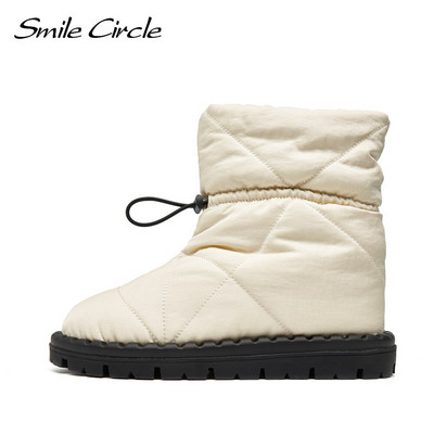Γυναικείες μπότες Smile Circle Χειμερινές μπότες χιονιού Nylon καπιτονέ βαμβακερό γεμιστικό Ζεστή κοντή βελούδινη επένδυση Χειμερινά παπούτσια για γυναίκες
