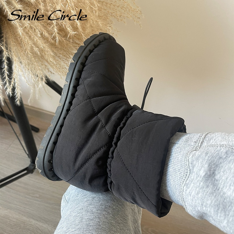 Γυναικείες μπότες Smile Circle Χειμερινές μπότες χιονιού Nylon καπιτονέ βαμβακερό γεμιστικό Ζεστή κοντή βελούδινη επένδυση Χειμερινά παπούτσια για γυναίκες
