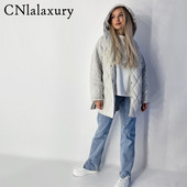 2022 Νέα χειμερινή μόδα oversize Vintage καρό με κουκούλα Parka Γυναικείες casual τσέπες Βαμβακερά μπουφάν Παλτό Φαρδιά μακριά γυναικεία ρούχα