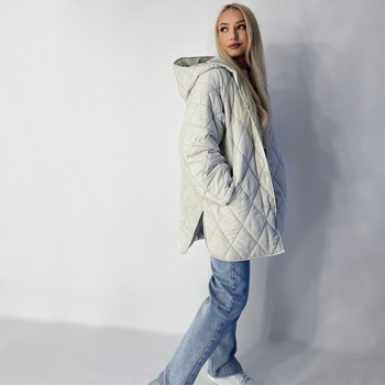 2022 Νέα χειμερινή μόδα oversize Vintage καρό με κουκούλα Parka Γυναικείες casual τσέπες Βαμβακερά μπουφάν Παλτό Φαρδιά μακριά γυναικεία ρούχα