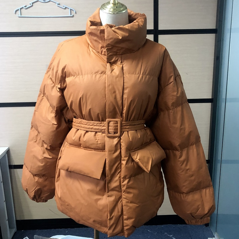 Ziemas mētelis Sieviešu Parker Mētelis Spīdīga virsma Siltums Bieza Bieza Kokvilna Ikdienas brīva Sieviešu jaka Sieviešu jaka ar jostu 2022 Jaunums