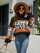 Modes topi 2022. gada sieviešu rudens un ziemas jauni sieviešu džemperi ar apkakli, trikotāžas krāsas leoparda džemperis Biroja sieviešu džemperi