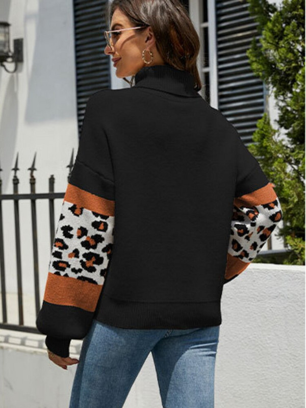 Modes topi 2022. gada sieviešu rudens un ziemas jauni sieviešu džemperi ar apkakli, trikotāžas krāsas leoparda džemperis Biroja sieviešu džemperi