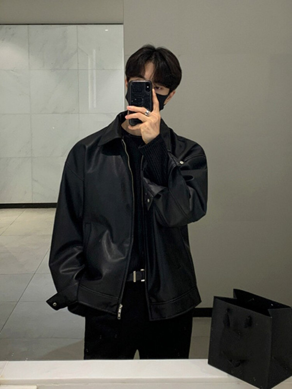 IEFB korejski šik muška jakna od PU kože s dvostrukim patentnim zatvaračem 2022. Nova crna jednostavna trendi jesenski crni kaputi s reverom Chic Ležerni 9A1175