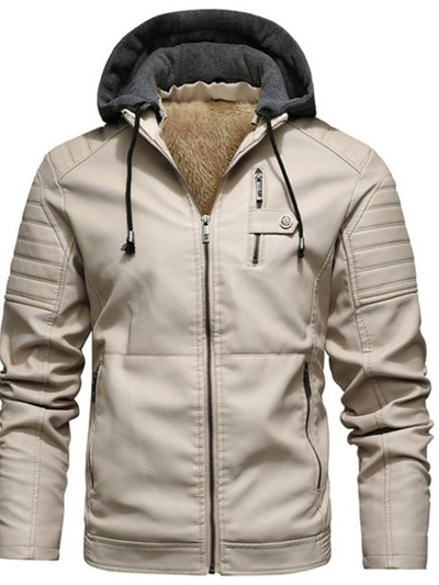 Vīriešu flīsa oderējums PU ādas jakas Mēteļi ar kapuci Rudens ziemas ikdienas motociklistu jaka vīriešiem vējjakas motociklistu jakas