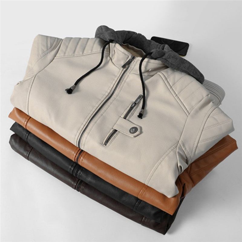 Vīriešu flīsa oderējums PU ādas jakas Mēteļi ar kapuci Rudens ziemas ikdienas motociklistu jaka vīriešiem vējjakas motociklistu jakas