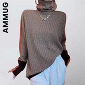 Ammug trikotāžas sieviešu džemperis ar bruņurupuču apkakli Modes šiki lēti džemperi Sieviešu silti sieviešu džemperi Eleganti, stilīgi sieviešu topi