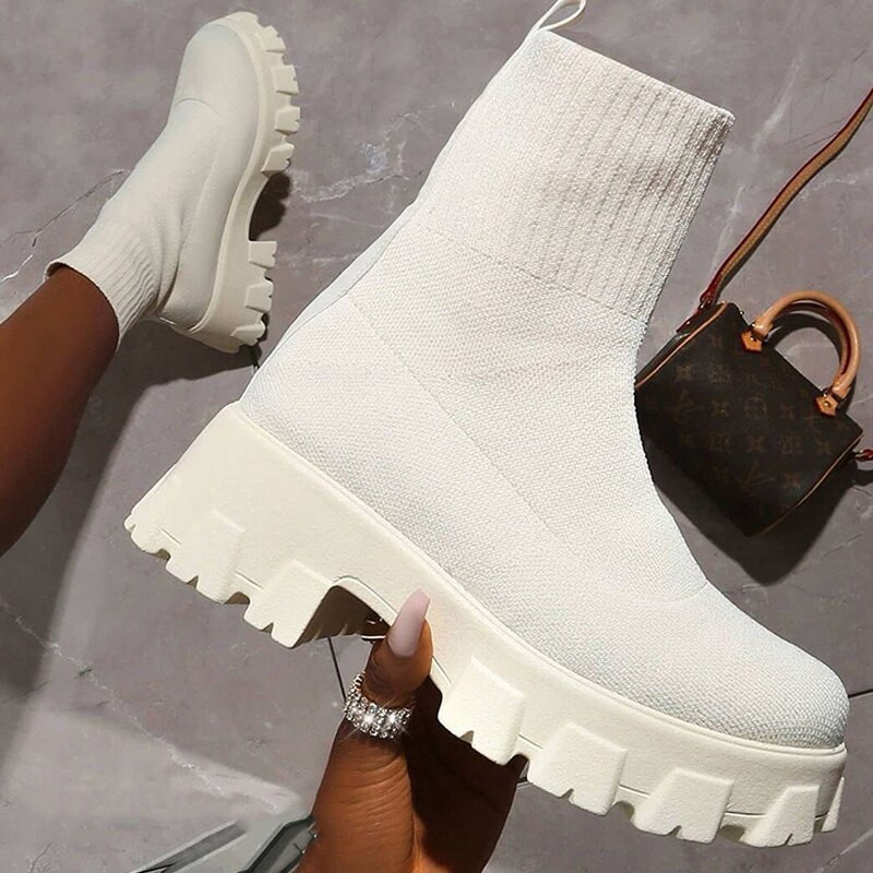 Ženske čizme Jesen Zimske čizme Natikače Cipele Ženske čizme s platformom 2022. s petom Botas De Mujer Pletene botine Ženske