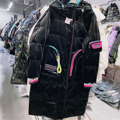 Sister Fara Γυναικείο τζάκετ πουπουλένιο γιακά με λευκή πάπια γυαλιστερό, χαλαρό μπουφάν με κουκούλα Parka Χειμερινό Γυναικείο παλτό ζεστό