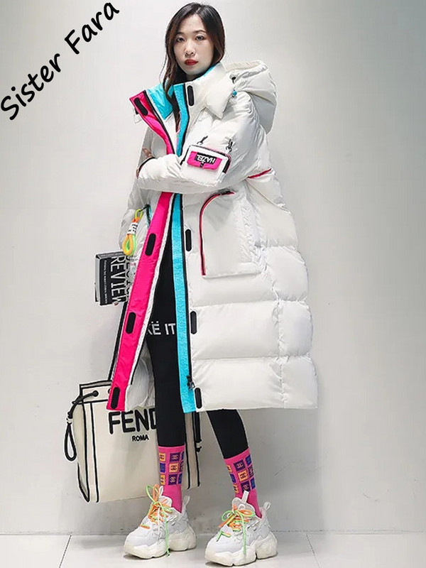 Sister Fara Γυναικείο τζάκετ πουπουλένιο γιακά με λευκή πάπια γυαλιστερό, χαλαρό μπουφάν με κουκούλα Parka Χειμερινό Γυναικείο παλτό ζεστό