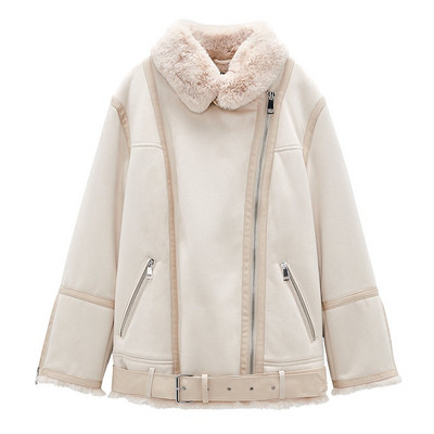 2022. gada rudens un ziemas jauns biezināts sieviešu apģērbs Divpusējs jēra samta kažoks Brieža ādas samta jaka Kokvilnas apģērbs