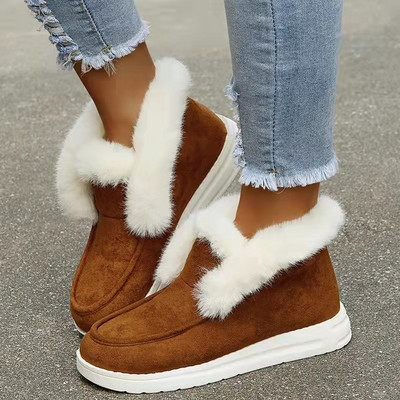 2023 Γυναικείες μπότες αστραγάλου Γυναικείες χειμερινές ζεστές βελούδινες γούνινες μπότες χιονιού Suede δερμάτινα παπούτσια Γυναικεία slip σε άνετα γυναικεία υποδήματα