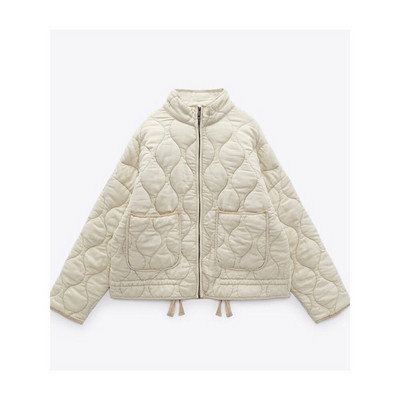 BM&MD&ZA Γυναικεία τσέπη χειμερινής μόδας 2022 με κορδόνι Ζεστό βαμβακερό παλτό Vintage μακρυμάνικο φερμουάρ Γυναικεία πανωφόρια κομψά μπλουζάκια