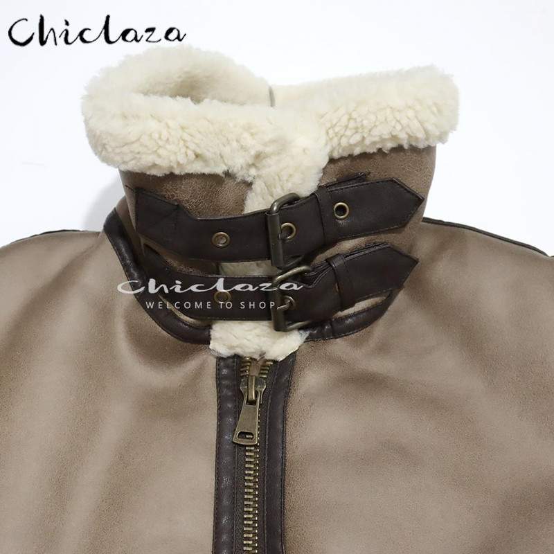CHICLAZA 2022 Χειμώνας Γυναικείο Χοντρό ζεστό φλις ψεύτικο δερμάτινο μπουφάν Splice αμάνικο γιλέκο Γυναικείο φανελάκι ποδηλάτου πανωφόρι