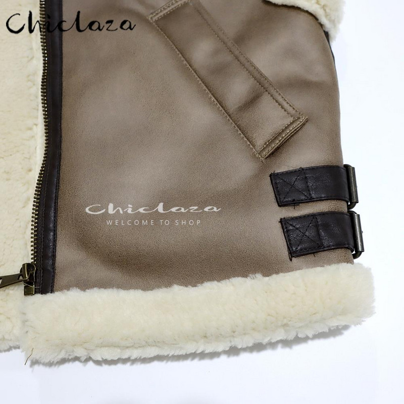 CHICLAZA 2022 Χειμώνας Γυναικείο Χοντρό ζεστό φλις ψεύτικο δερμάτινο μπουφάν Splice αμάνικο γιλέκο Γυναικείο φανελάκι ποδηλάτου πανωφόρι