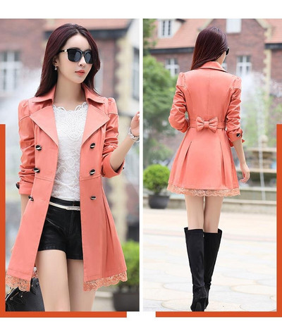 Trencis Sieviešu poga ar divrindu mežģīnēm Sieviešu pavasara un rudens mēteļi 11 krāsu vējjaka virsdrēbes, izmērs M-3XL, ielas apģērbs