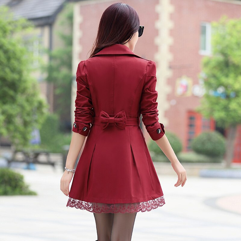 Trencis Sieviešu poga ar divrindu mežģīnēm Sieviešu pavasara un rudens mēteļi 11 krāsu vējjaka virsdrēbes, izmērs M-3XL, ielas apģērbs